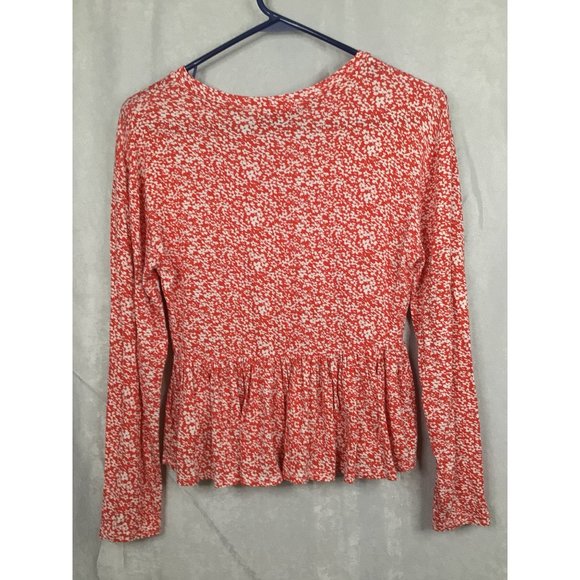 WEDNESDAY'S GIRL WOMEN'S BLOUSE RED LONG SLEEVE RUFFLE HEM SIZE XS - Picture 2 of 8